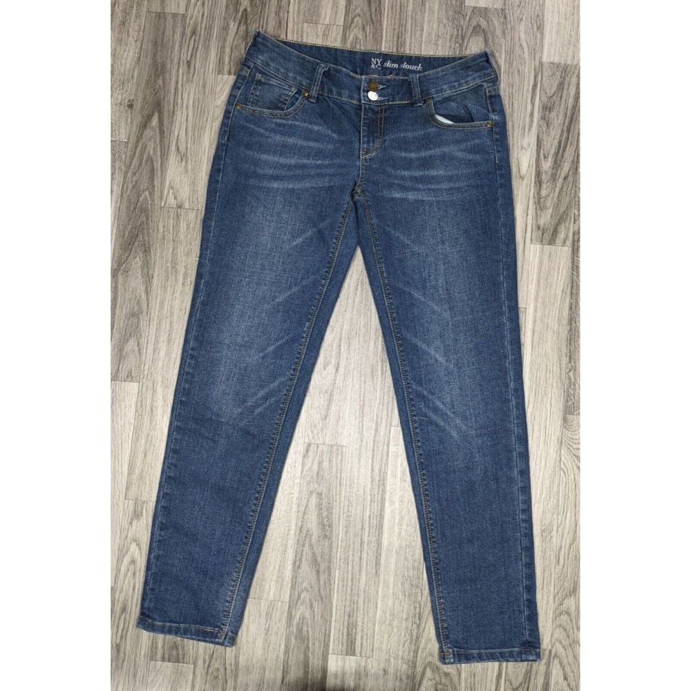(3/$35) NY&C‎ Size 2 Slim Slouch Embroidered Pockets Whiskered Denim Blue Jeans